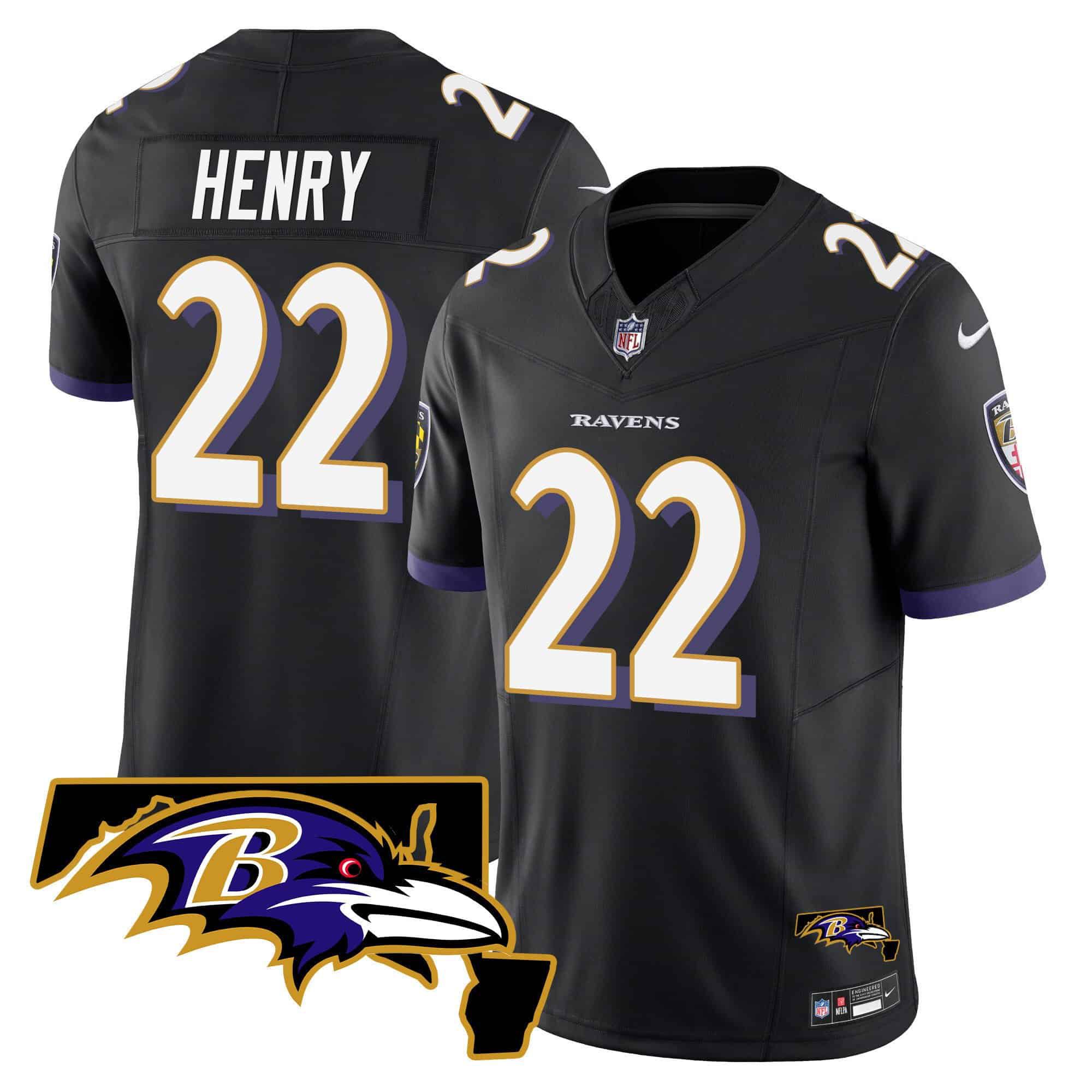 Men Baltimore Ravens 22 Henry Black 2024 Nike Maryland Patch Vapor Limited NFL Jersey style 1